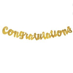 Pre-Strung 3.5 Ft. Gold Scripted Congratulations Banner - Theme Party. NEW!